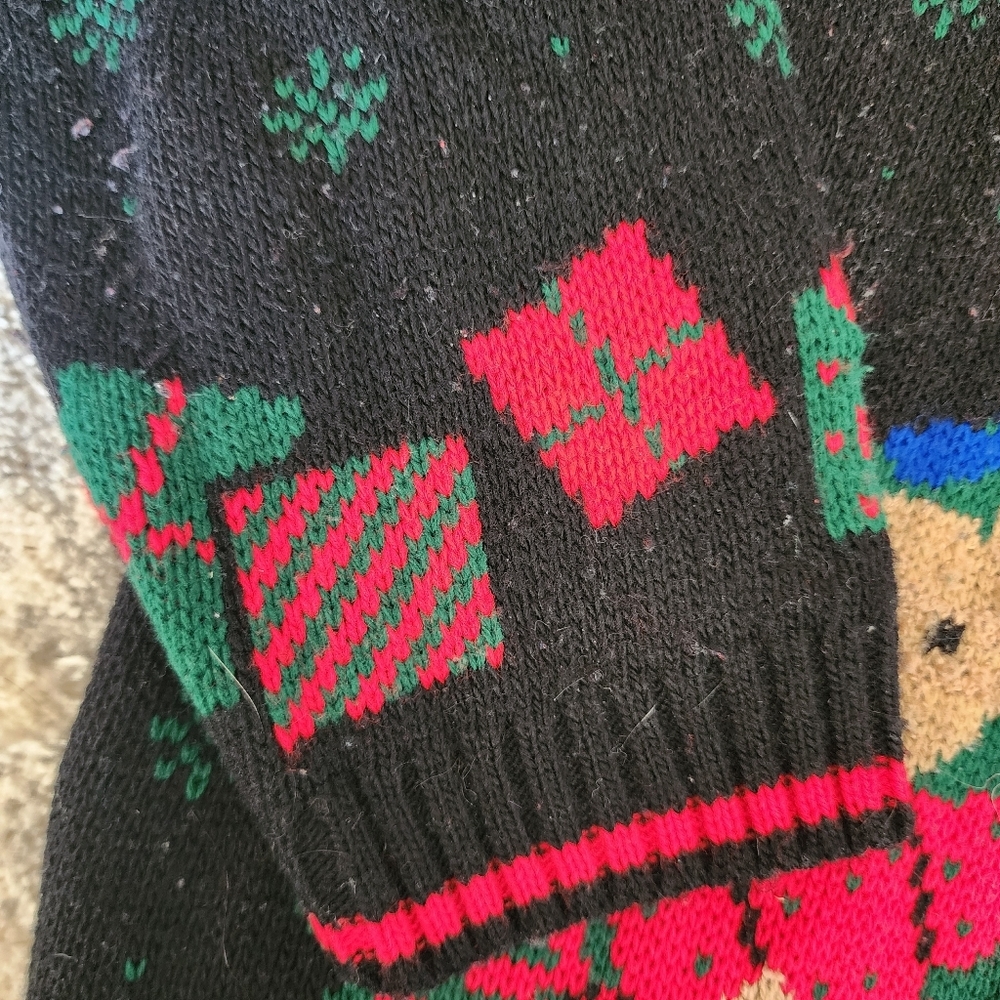 Vintage Nut Nutcracker Knit Sweater Black Holiday Christmas Bears Women's M EUC - Picture 3 of 9